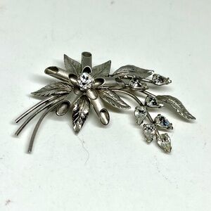 Vintage Sterling SA Floral Crystal Brooch